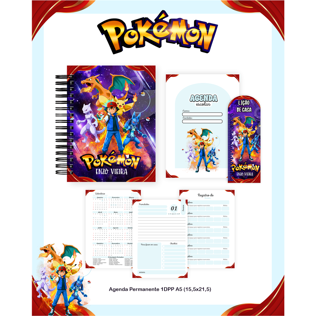 Kit Digital Encadernação Pokémon - Volta às Aulas  4