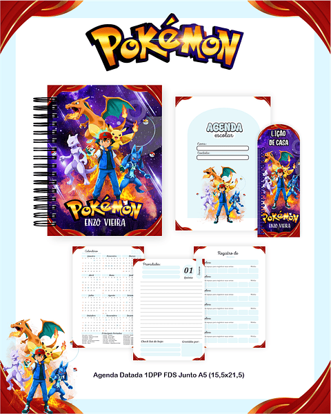 Kit Digital Encadernação Pokémon - Volta às Aulas 