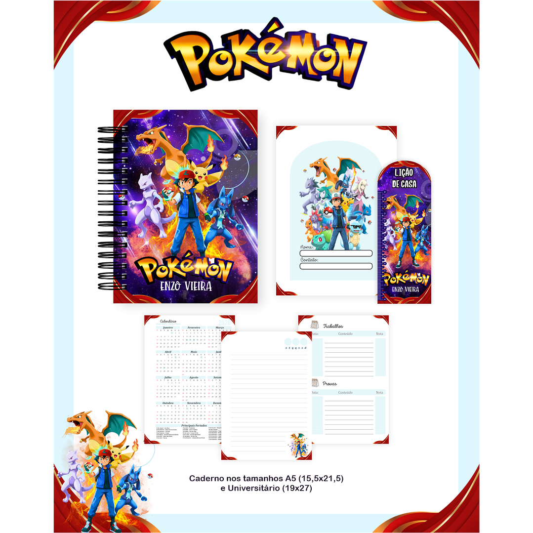 Kit Digital Encadernação Pokémon - Volta às Aulas  6