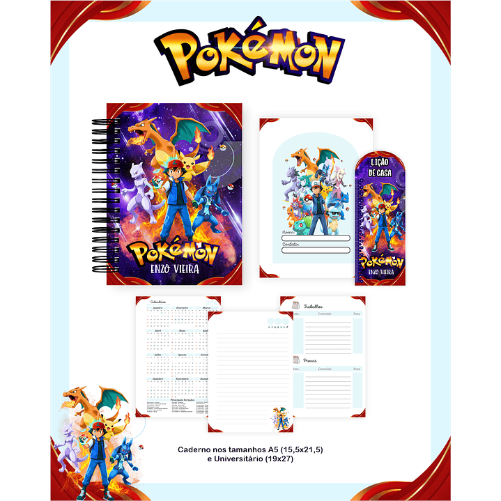 Kit Digital Encadernação Pokémon - Volta às Aulas  6