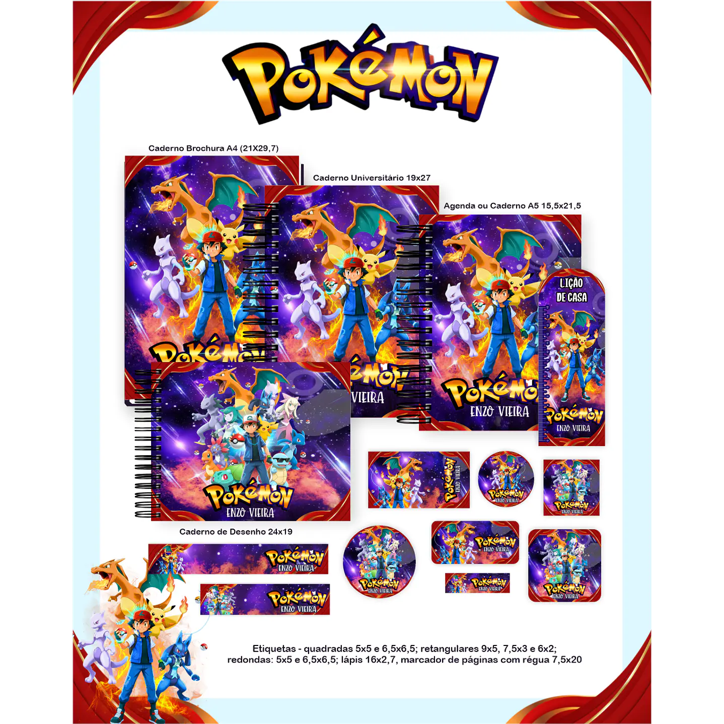 Kit Digital Encadernação Pokémon - Volta às Aulas  3