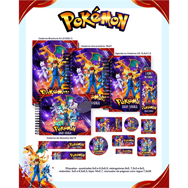 Kit Digital Encadernação Pokémon - Volta às Aulas  3