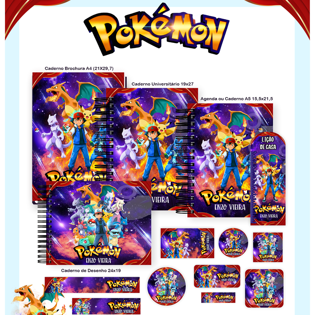 Kit Digital Encadernação Pokémon - Volta às Aulas  1