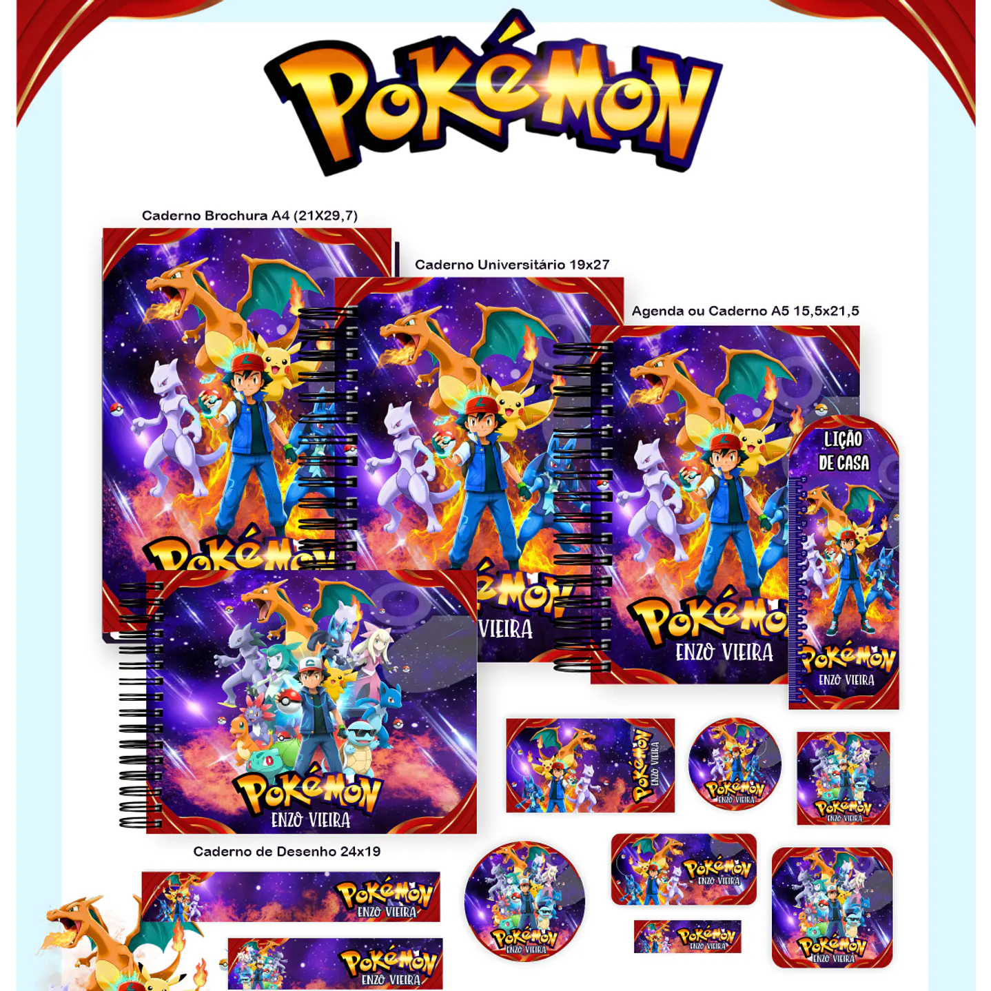 Kit Digital Encadernação Pokémon - Volta às Aulas  1