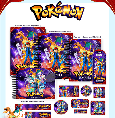 Kit Digital Encadernação Pokémon - Volta às Aulas 