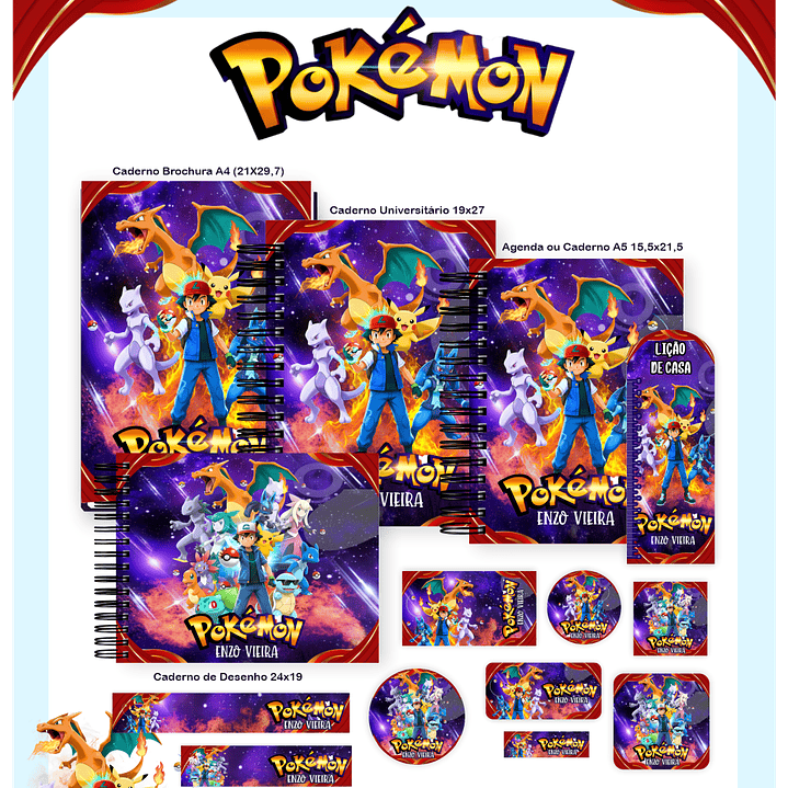 Kit Digital Encadernação Pokémon - Volta às Aulas  1