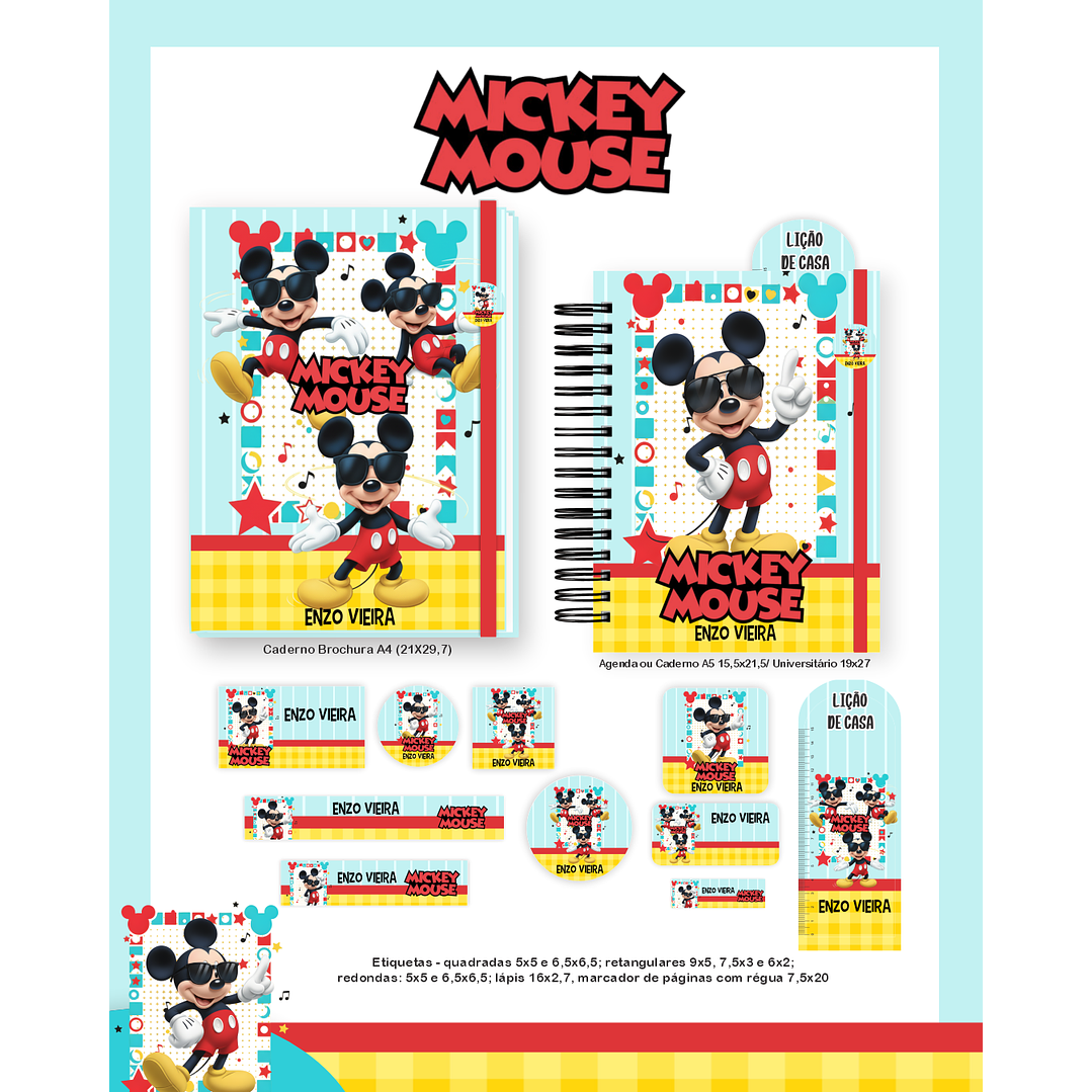 Kit Digital Encadernação Mickey - Volta às Aulas Completo 5