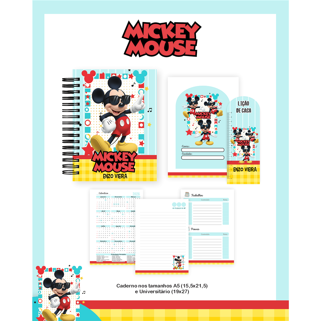 Kit Digital Encadernação Mickey - Volta às Aulas Completo 2
