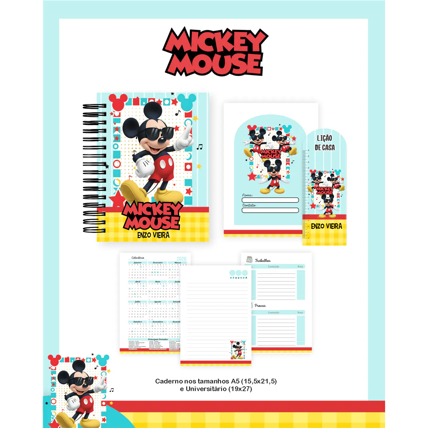 Kit Digital Encadernação Mickey - Volta às Aulas Completo 2