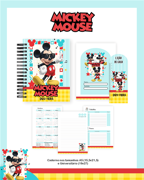 Kit Digital Encadernação Mickey - Volta às Aulas Completo