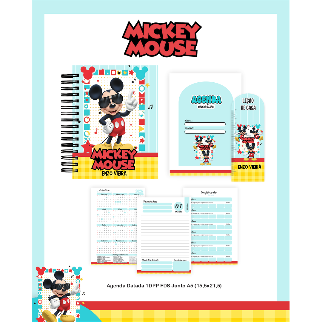 Kit Digital Encadernação Mickey - Volta às Aulas Completo 6