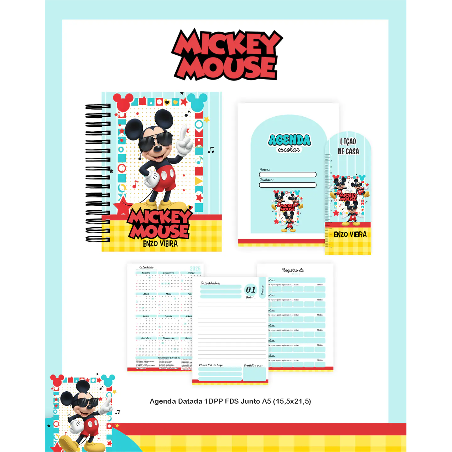 Kit Digital Encadernação Mickey - Volta às Aulas Completo 6