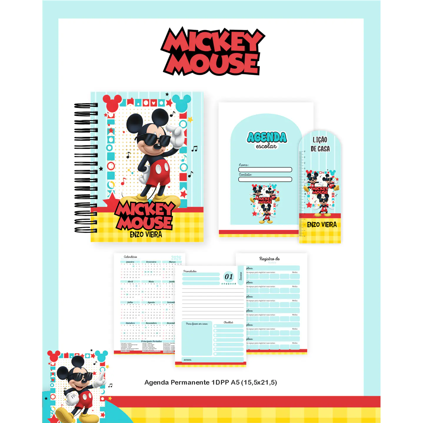 Kit Digital Encadernação Mickey - Volta às Aulas Completo 4