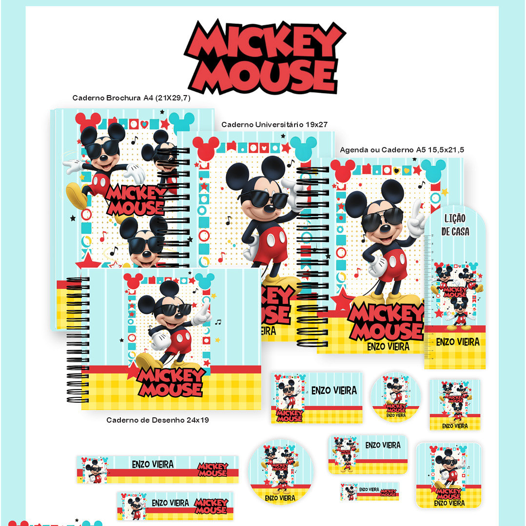 Kit Digital Encadernação Mickey - Volta às Aulas Completo 1