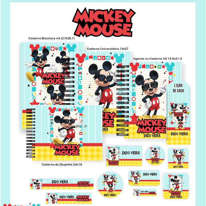 Kit Digital Encadernação Mickey - Volta às Aulas Completo 1