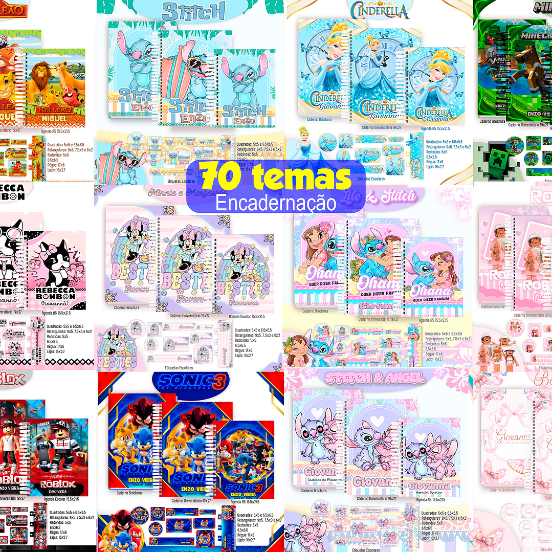 Pack Encadernação 70 Temas Variados - Volta às Aulas 1