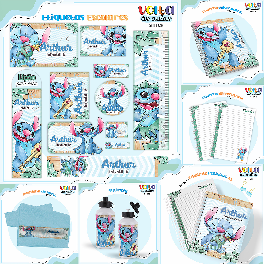 Kit Digital Encadernação Stitch Menino - Volta às Aulas 1