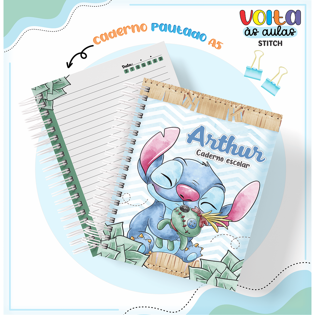 Kit Digital Encadernação Stitch Menino - Volta às Aulas 9