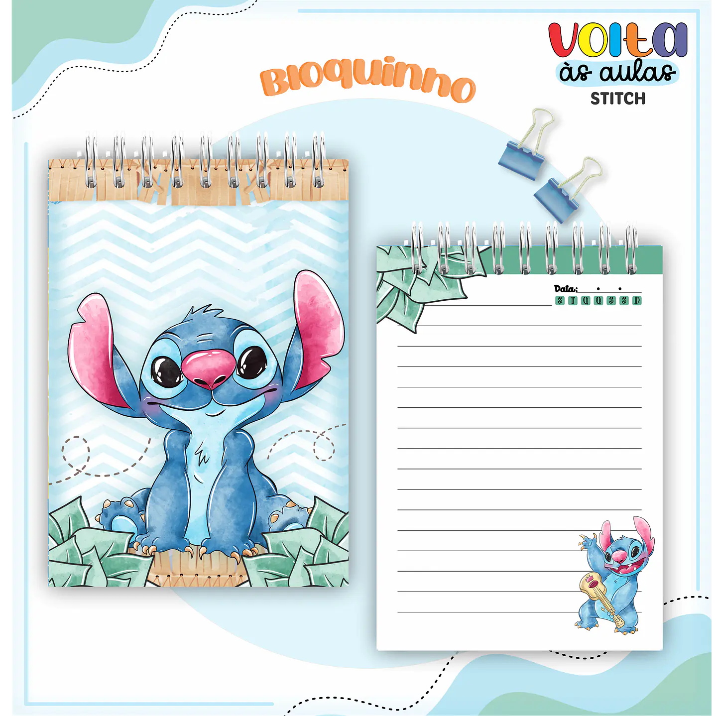 Kit Digital Encadernação Stitch Menino - Volta às Aulas 10