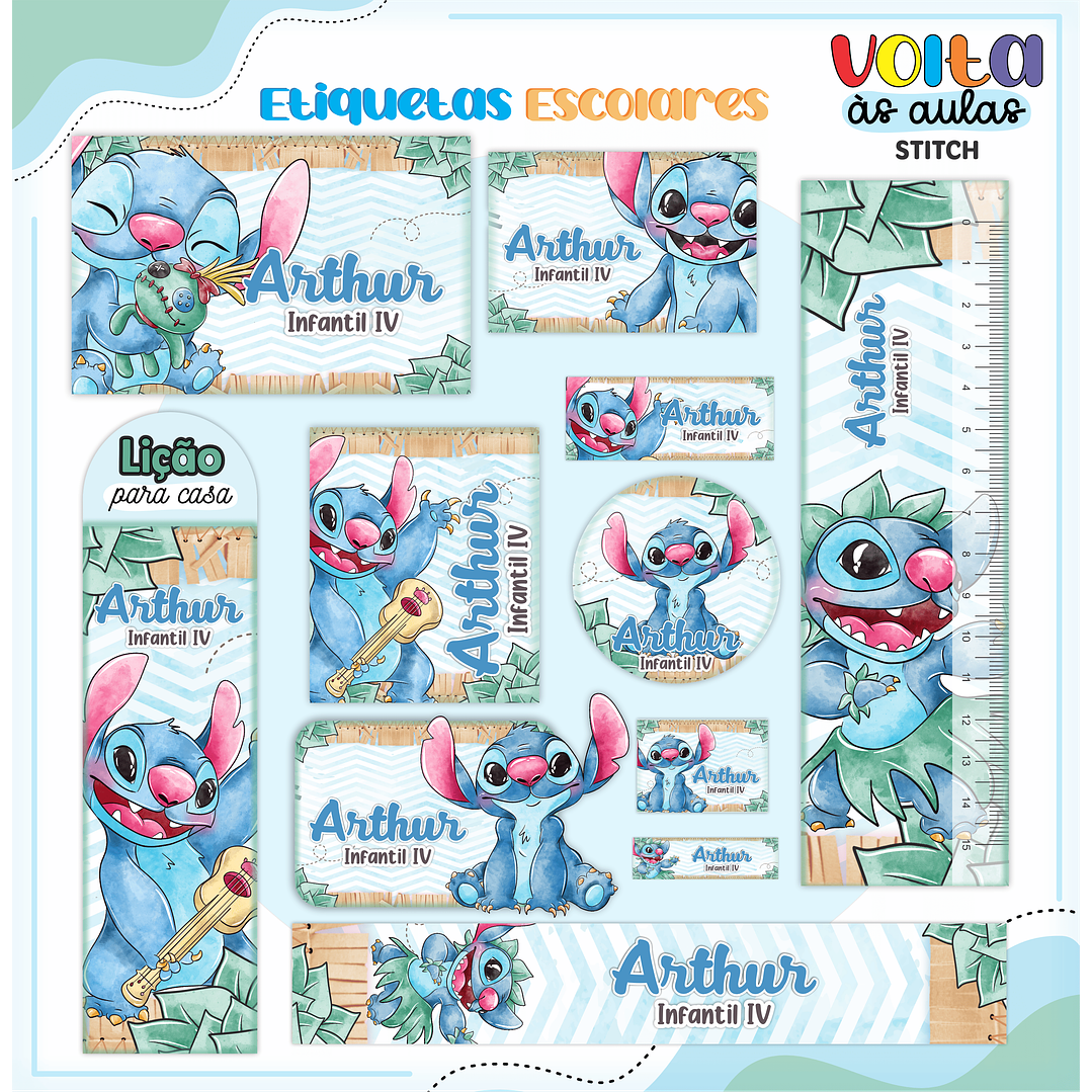 Kit Digital Encadernação Stitch Menino - Volta às Aulas 13