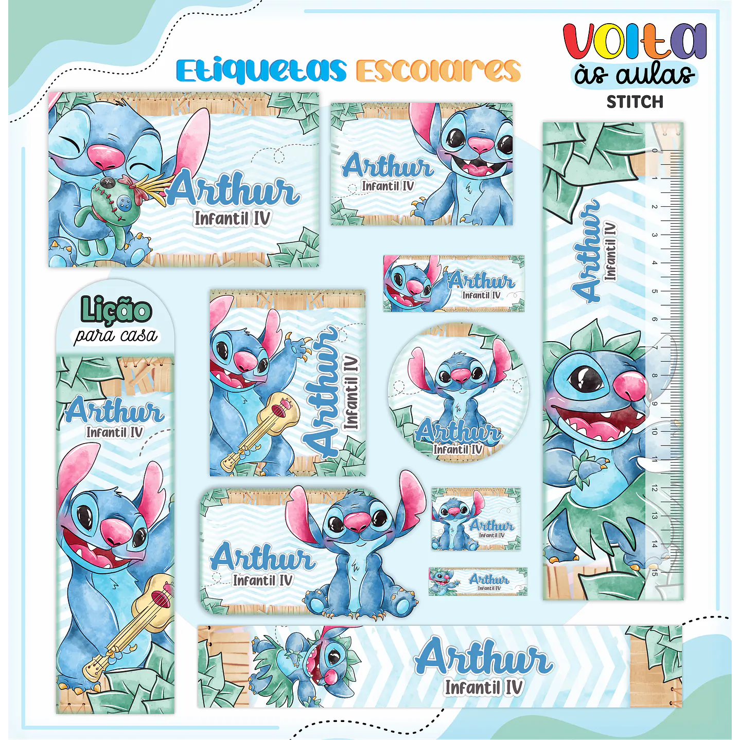 Kit Digital Encadernação Stitch Menino - Volta às Aulas 13