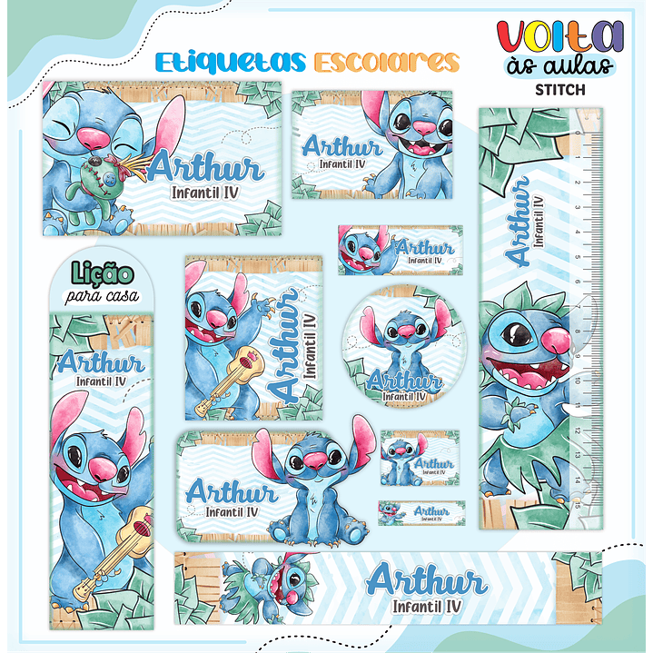Kit Digital Encadernação Stitch Menino - Volta às Aulas 13