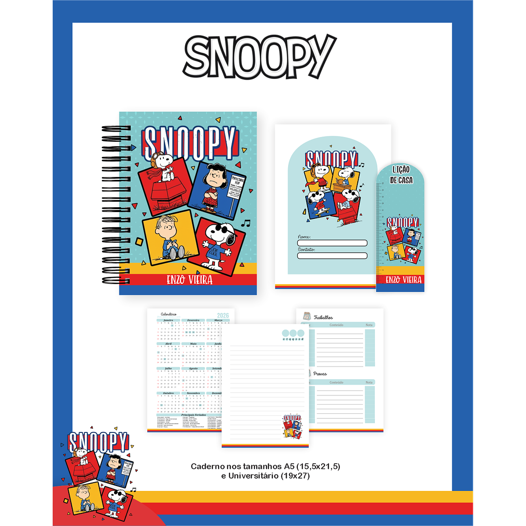Kit Digital Encadernação Snoopy - Volta às Aulas Completo 2