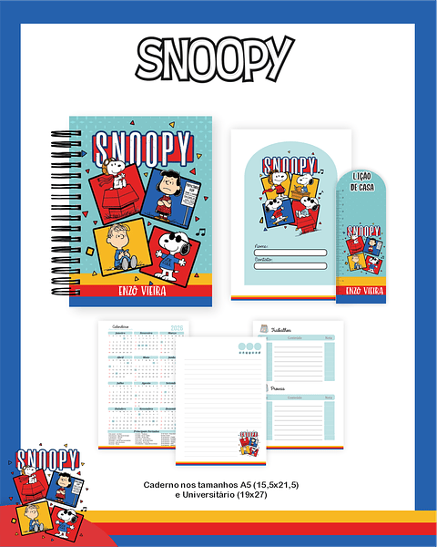 Kit Digital Encadernação Snoopy - Volta às Aulas Completo