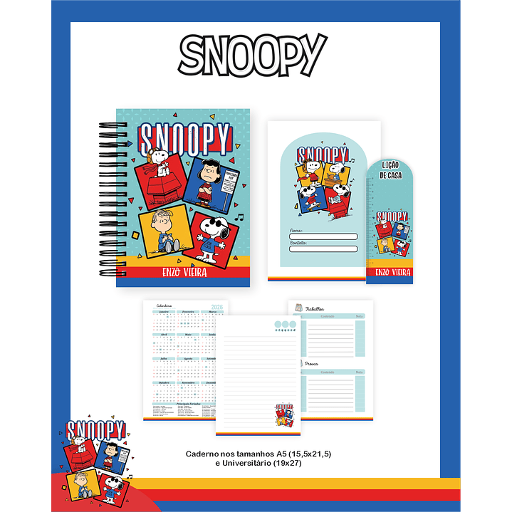 Kit Digital Encadernação Snoopy - Volta às Aulas Completo 2