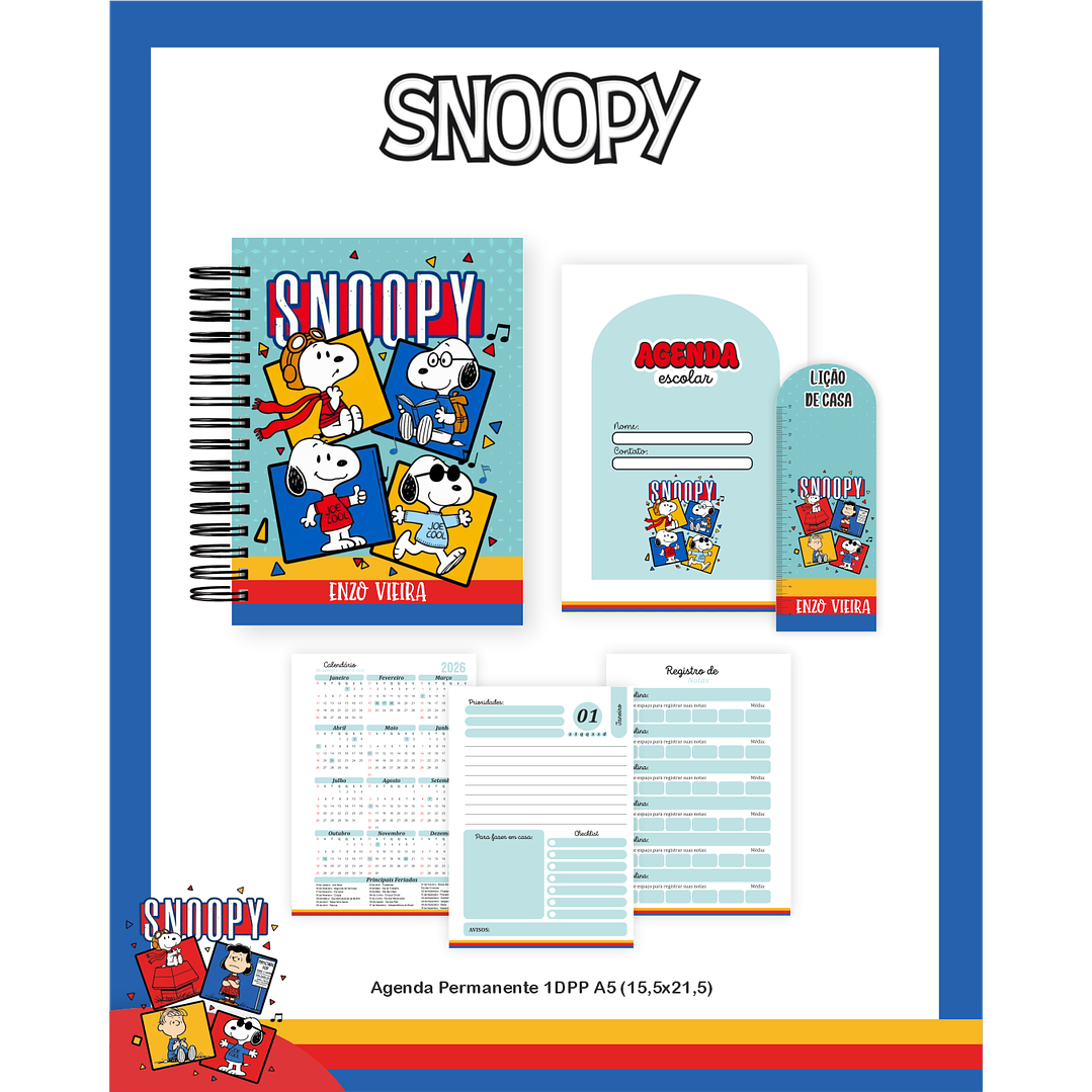 Kit Digital Encadernação Snoopy - Volta às Aulas Completo 3