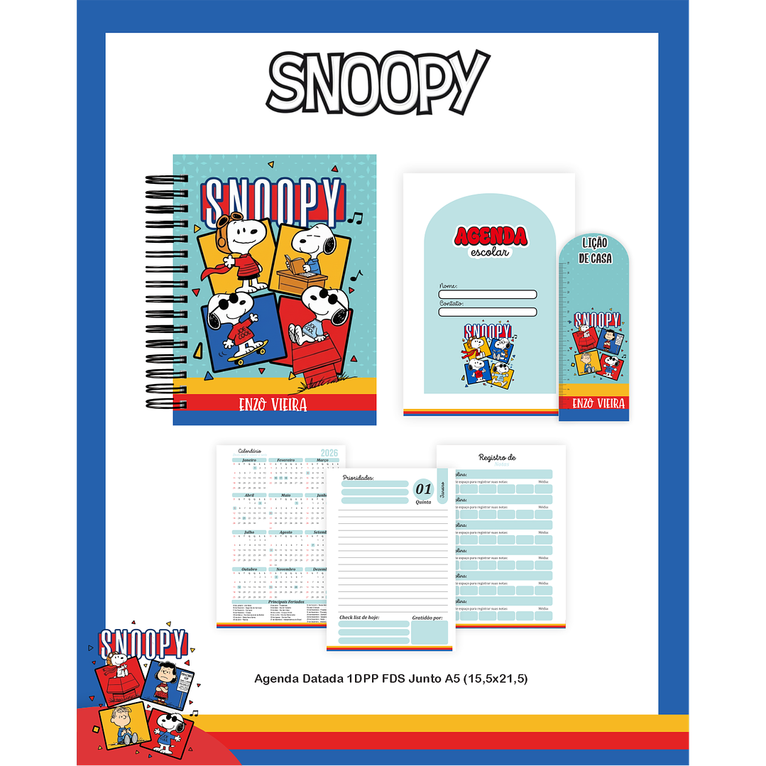Kit Digital Encadernação Snoopy - Volta às Aulas Completo 4