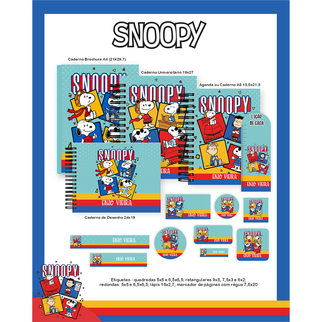 Kit Digital Encadernação Snoopy - Volta às Aulas Completo 1