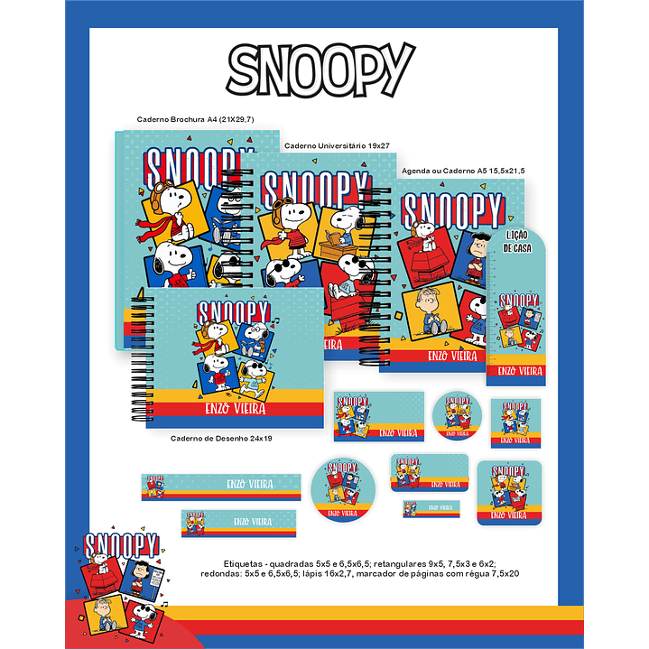 Kit Digital Encadernação Snoopy - Volta às Aulas Completo 1