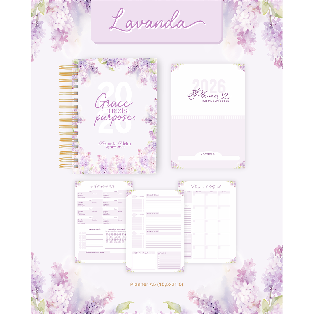 Encadernação Agenda e Planner Lavanda 2026 5