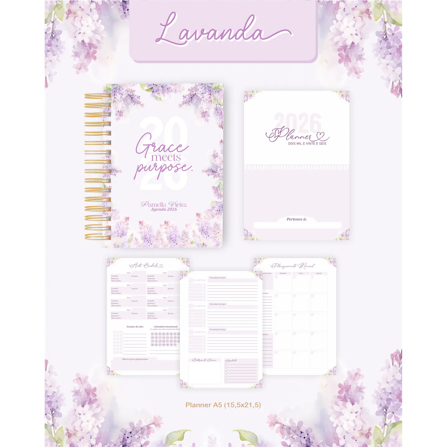 Encadernação Agenda e Planner Lavanda 2026 5