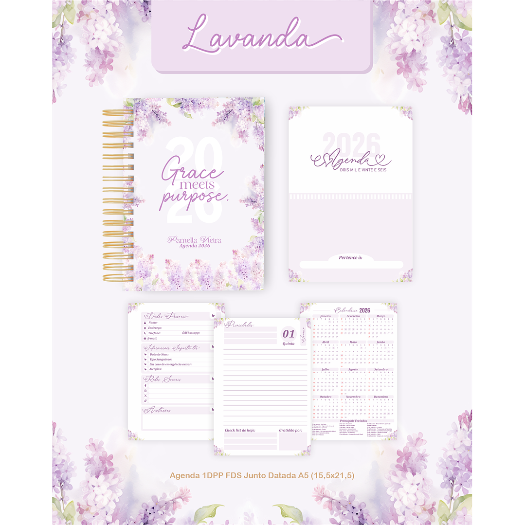 Encadernação Agenda e Planner Lavanda 2026 6