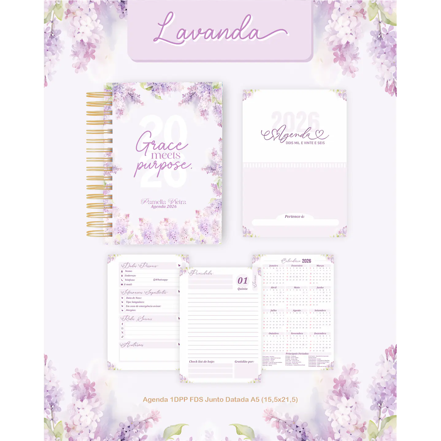 Encadernação Agenda e Planner Lavanda 2026 6