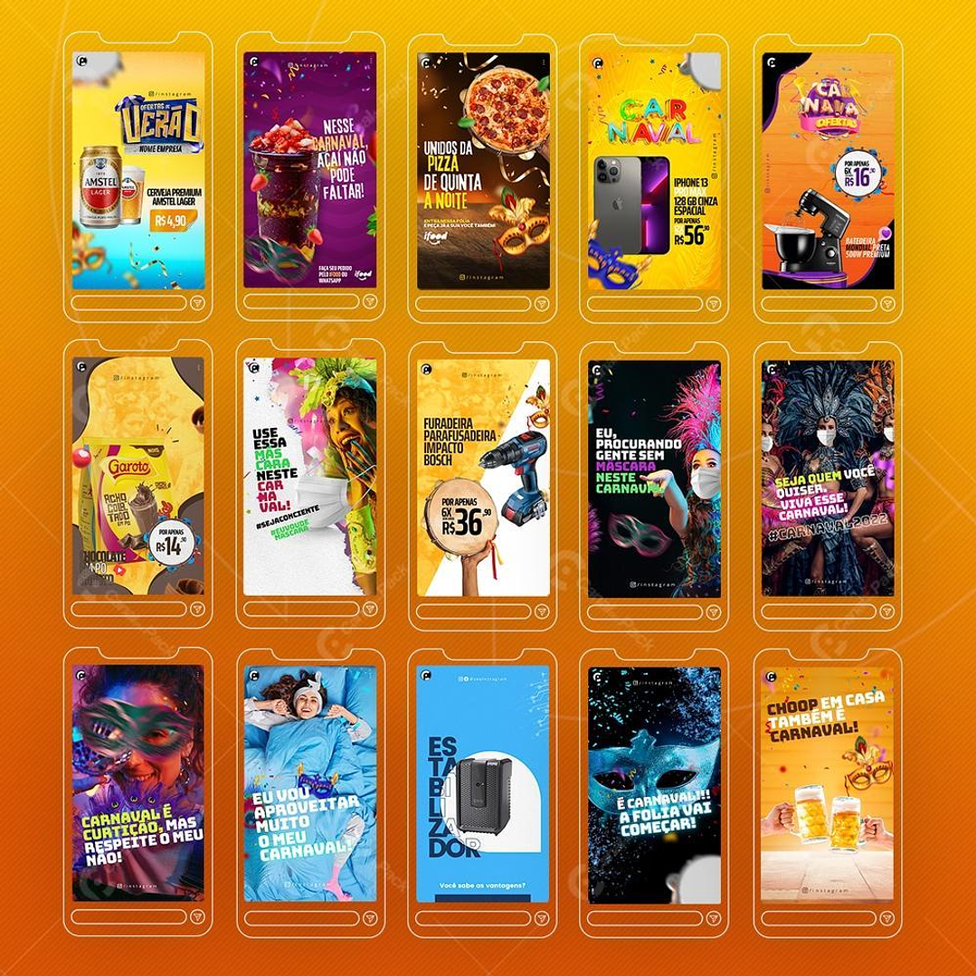 Pack Artes Editáveis Canva Carnaval para Feed e Stories Instagram 7