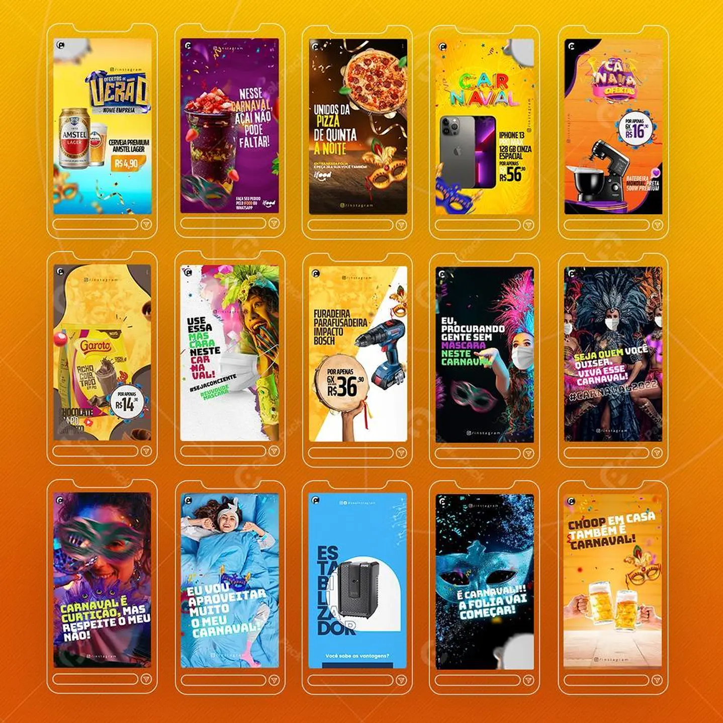 Pack Artes Editáveis Canva Carnaval para Feed e Stories Instagram 7