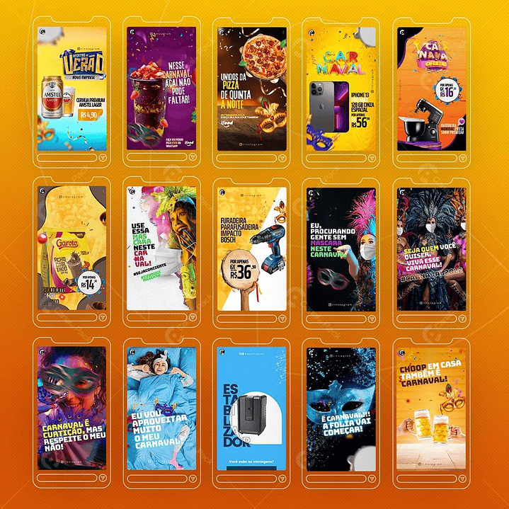 Pack Artes Editáveis Canva Carnaval para Feed e Stories Instagram 7