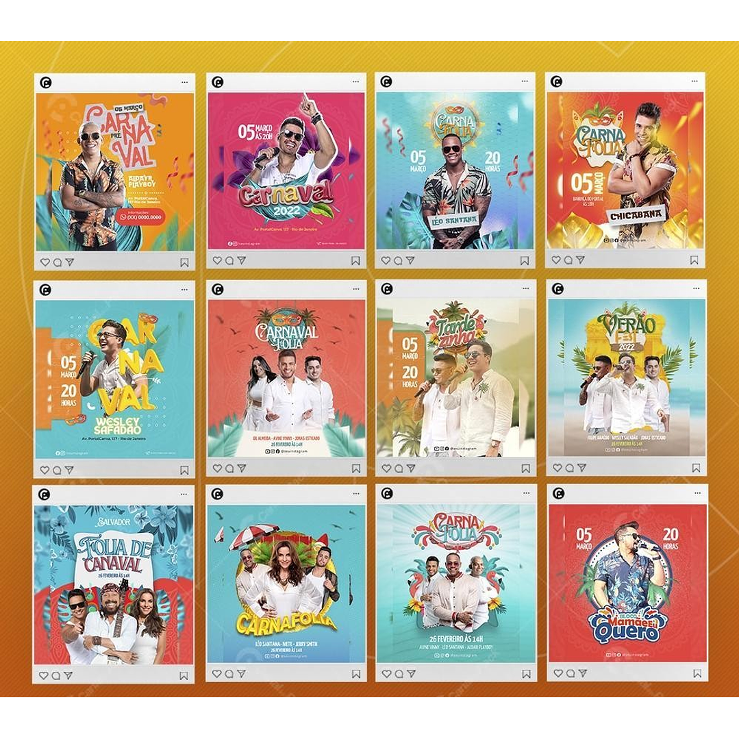 Pack Artes Editáveis Canva Carnaval para Feed e Stories Instagram 3