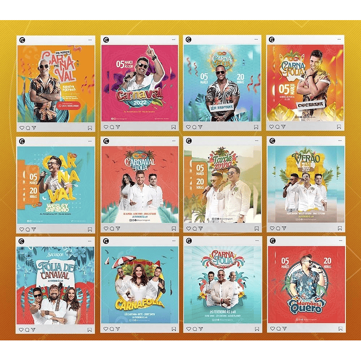 Pack Artes Editáveis Canva Carnaval para Feed e Stories Instagram 3