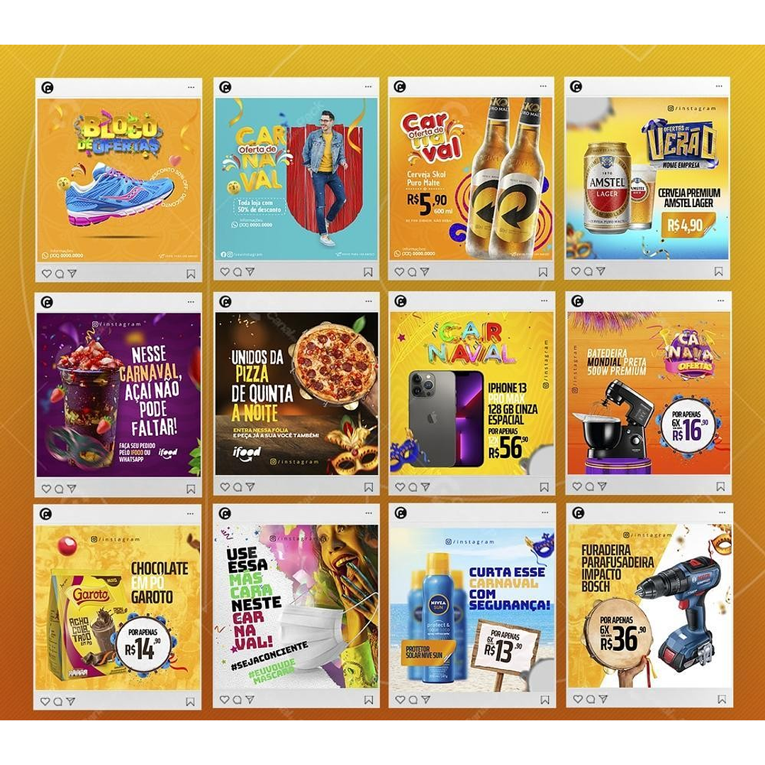 Pack Artes Editáveis Canva Carnaval para Feed e Stories Instagram 4
