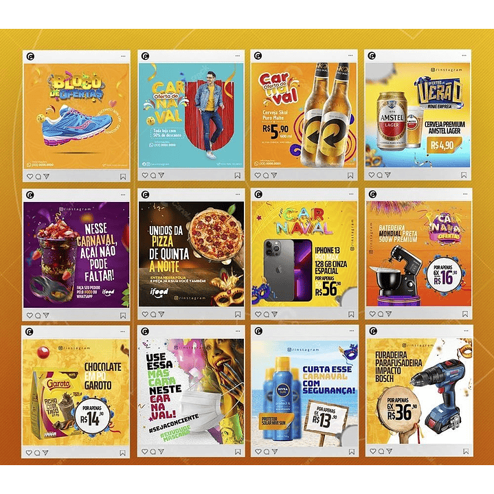 Pack Artes Editáveis Canva Carnaval para Feed e Stories Instagram 4