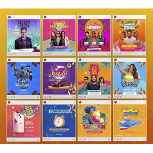 Pack Artes Editáveis Canva Carnaval para Feed e Stories Instagram