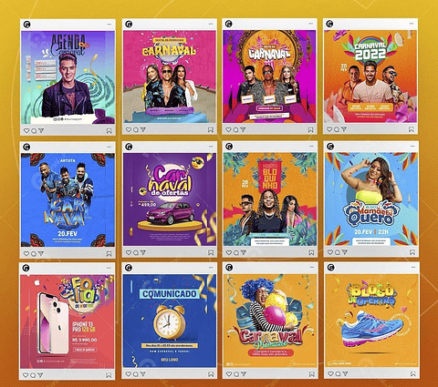 Pack Artes Editáveis Canva Carnaval para Feed e Stories Instagram