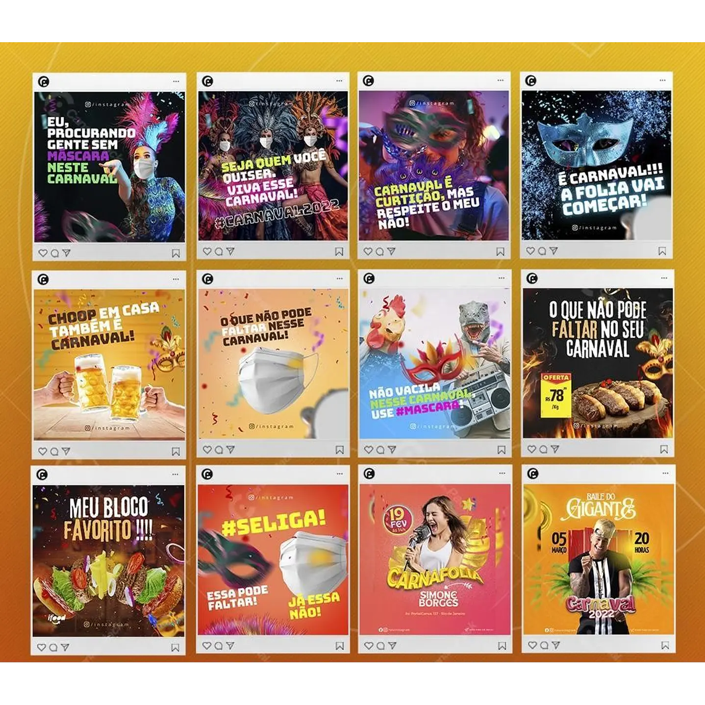 Pack Artes Editáveis Canva Carnaval para Feed e Stories Instagram 5