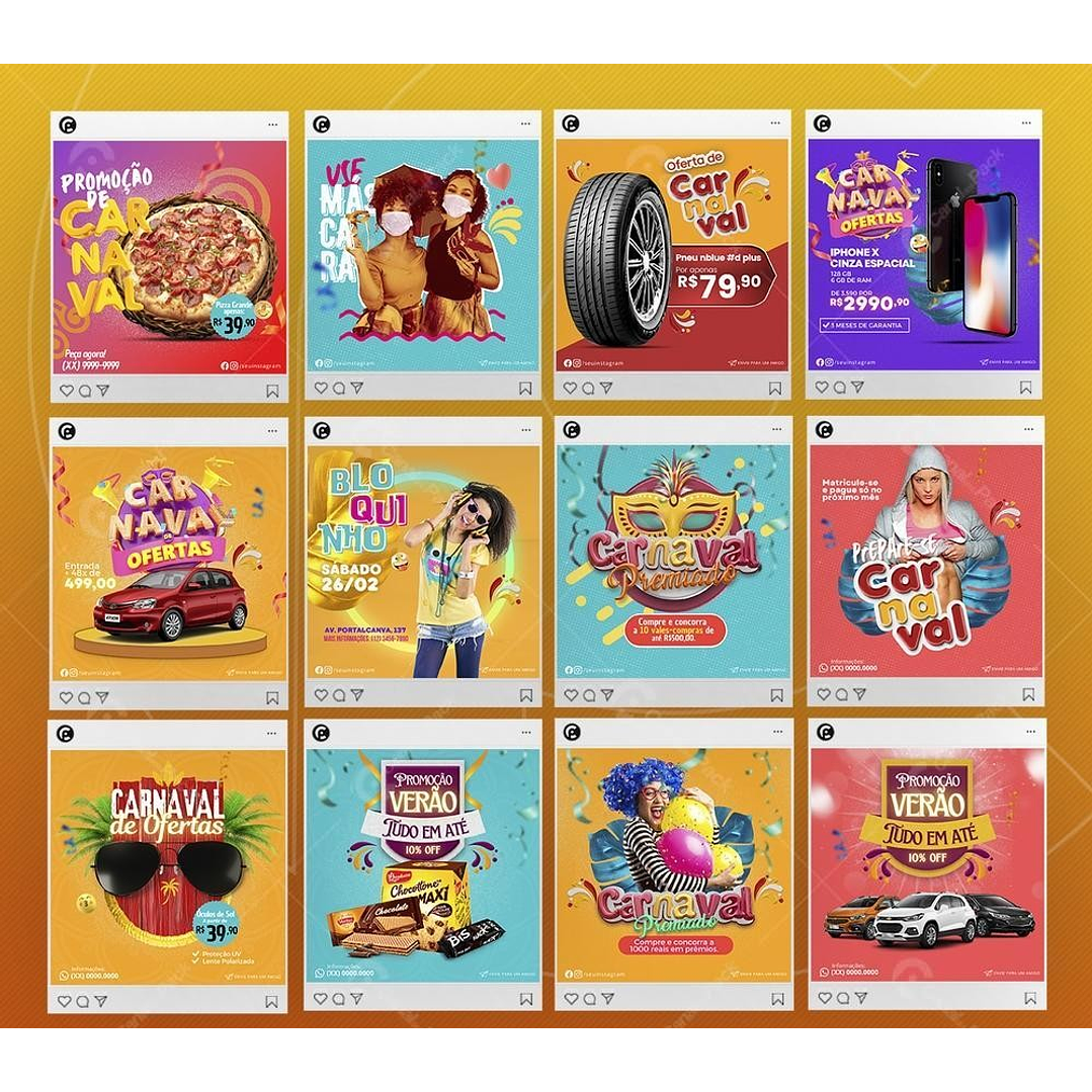 Pack Artes Editáveis Canva Carnaval para Feed e Stories Instagram 6