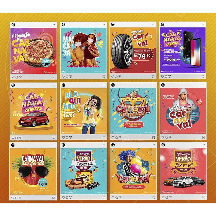 Pack Artes Editáveis Canva Carnaval para Feed e Stories Instagram 6
