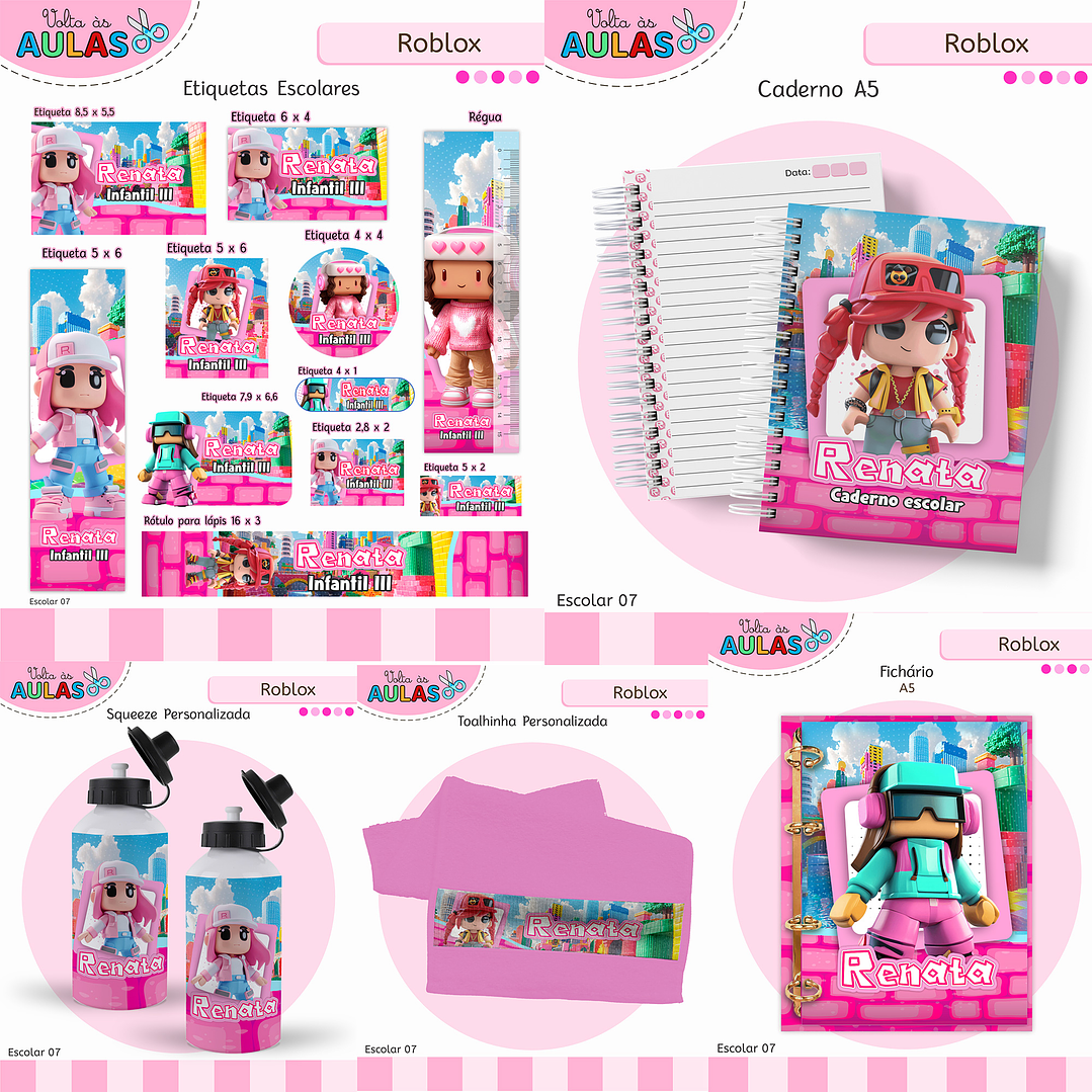 Kit Digital Encadernação Roblox Menina - Volta às Aulas 1
